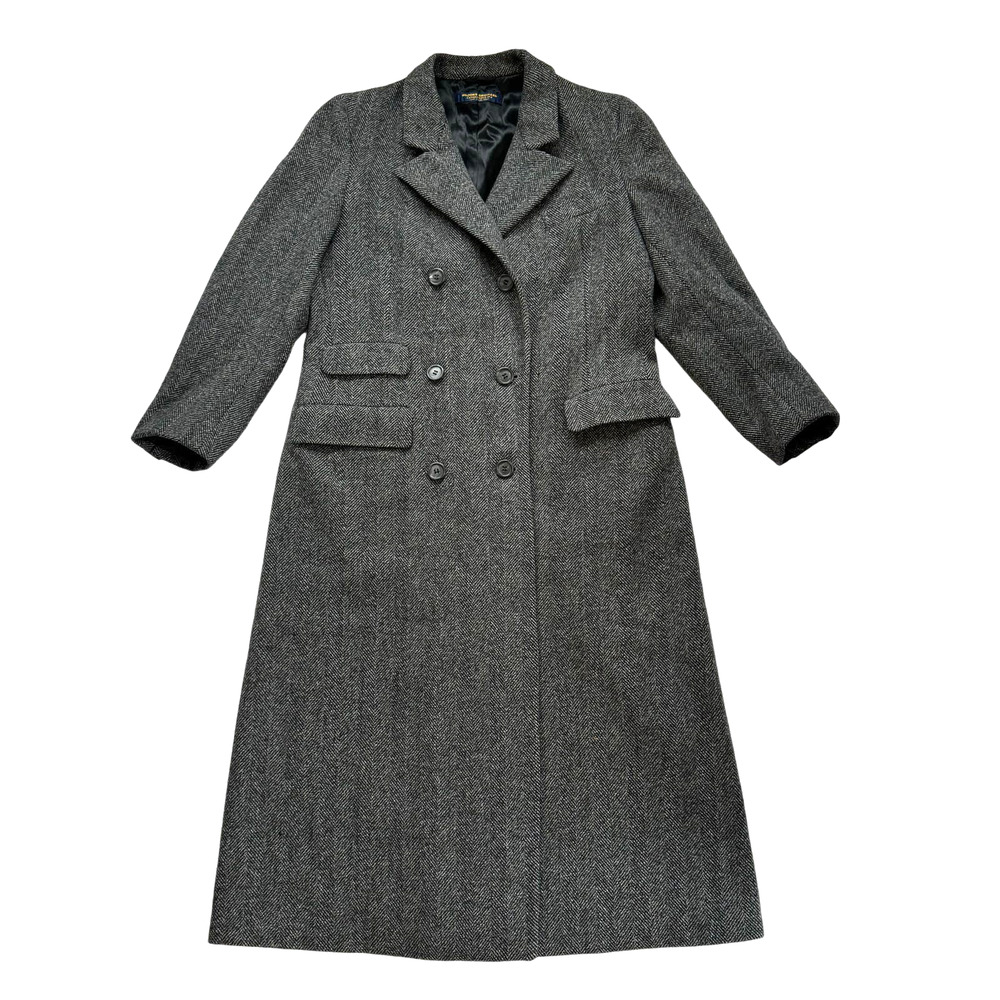 Brooks Brothers Vintage Polo Coat Wool Double Breasted Grey Herringbone Women 10